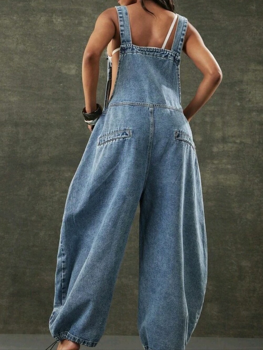 Denim Wide-Leg Overalls - Blue - Picture 2 of 7